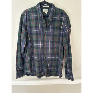 VINTAGE LL Bean Men Button Up Shirt Large Green Plaid Flannel Long Sleeve Y2K